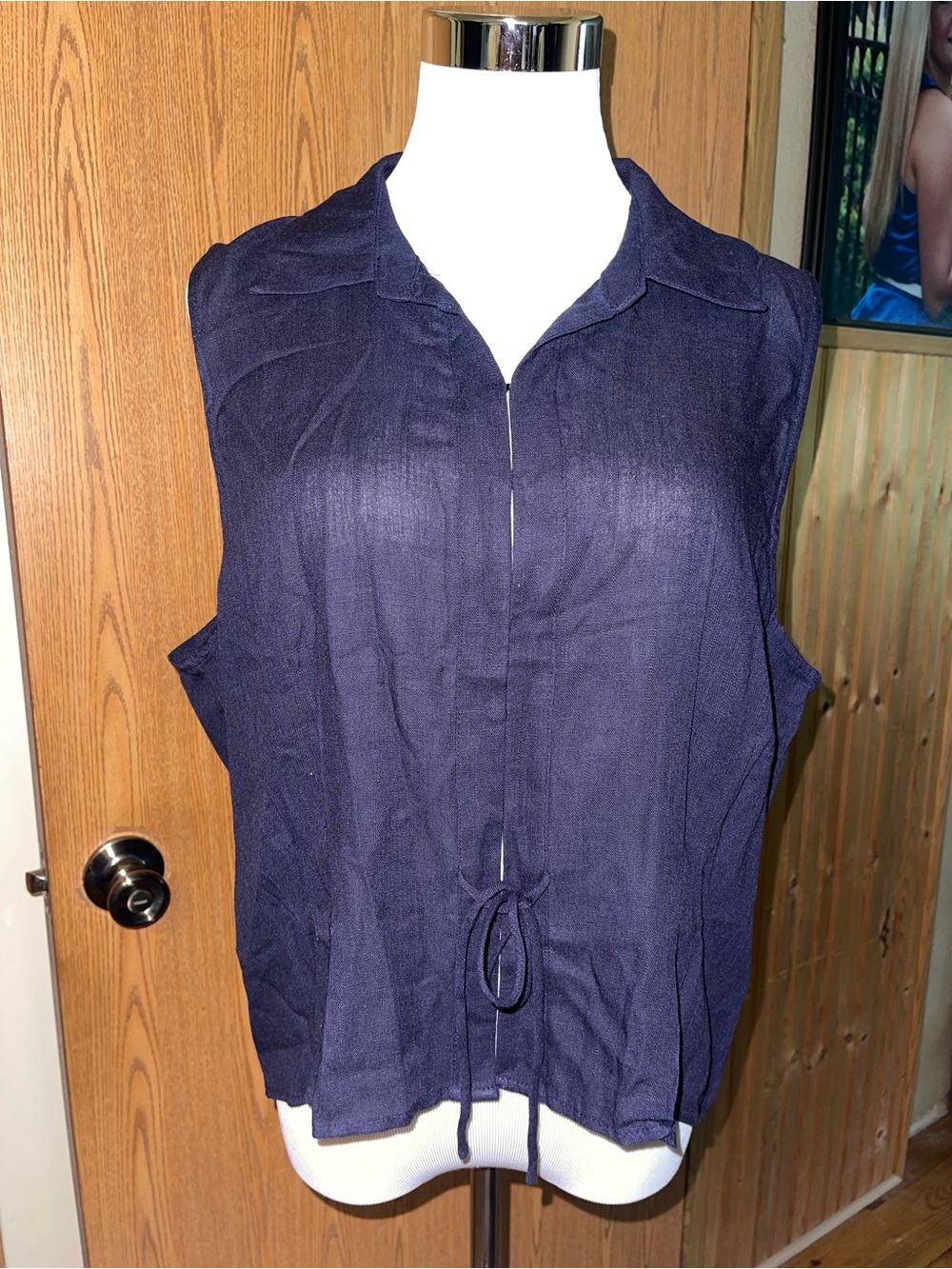 Modern Works Sleeveless Navy Drawstring Front Blouse - Women